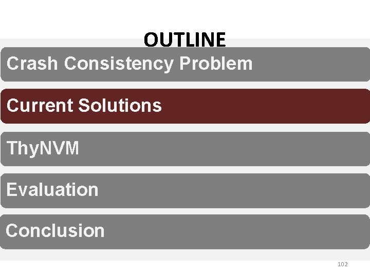 OUTLINE Crash Consistency Problem Current Solutions Thy. NVM Evaluation Conclusion 102 