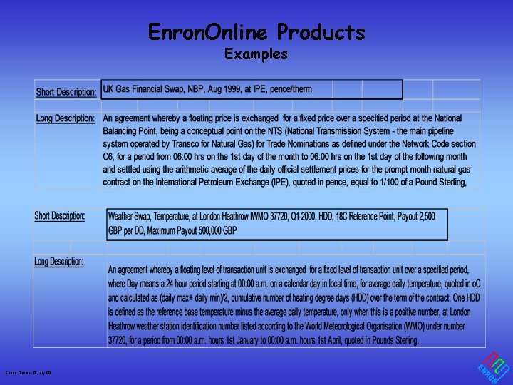Enron. Online Products Examples Enron Online - 8 July 99 