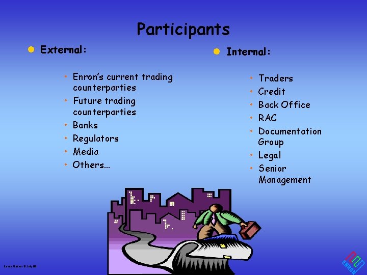 Participants l External: • Enron’s current trading counterparties • Future trading counterparties • Banks