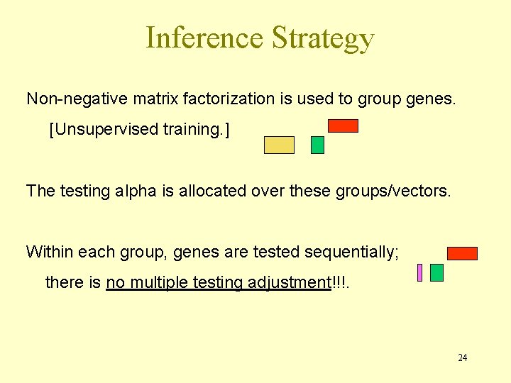 Inference Strategy Non-negative matrix factorization is used to group genes. [Unsupervised training. ] The