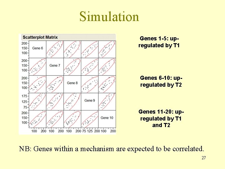 Simulation Genes 1 -5: upregulated by T 1 Genes 6 -10: upregulated by T