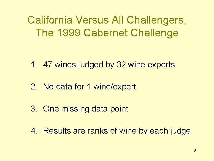 California Versus All Challengers, The 1999 Cabernet Challenge 1. 47 wines judged by 32