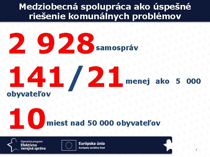 Medziobecná spolupráca ako úspešné riešenie komunálnych problémov 2 928 141/21 10 samospráv menej ako