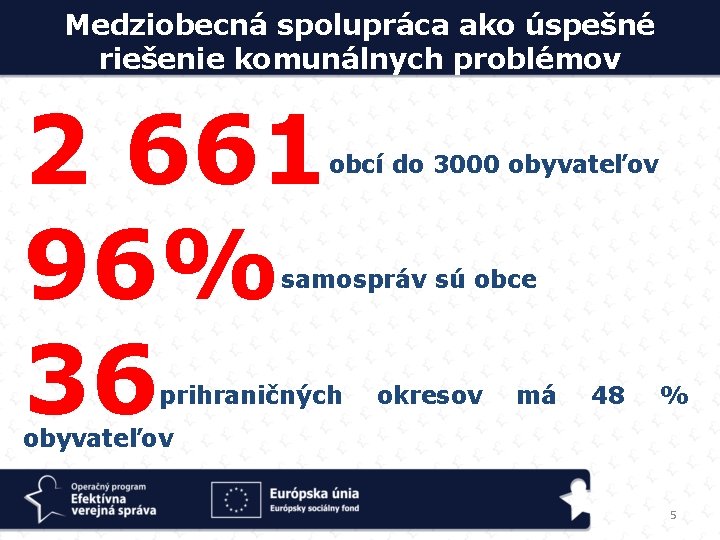 Medziobecná spolupráca ako úspešné riešenie komunálnych problémov 2 661 96% 36 obcí do 3000
