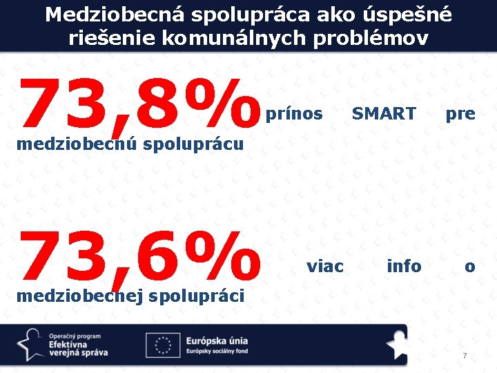 Medziobecná spolupráca ako úspešné riešenie komunálnych problémov 73, 8% prínos SMART pre medziobecnú spoluprácu