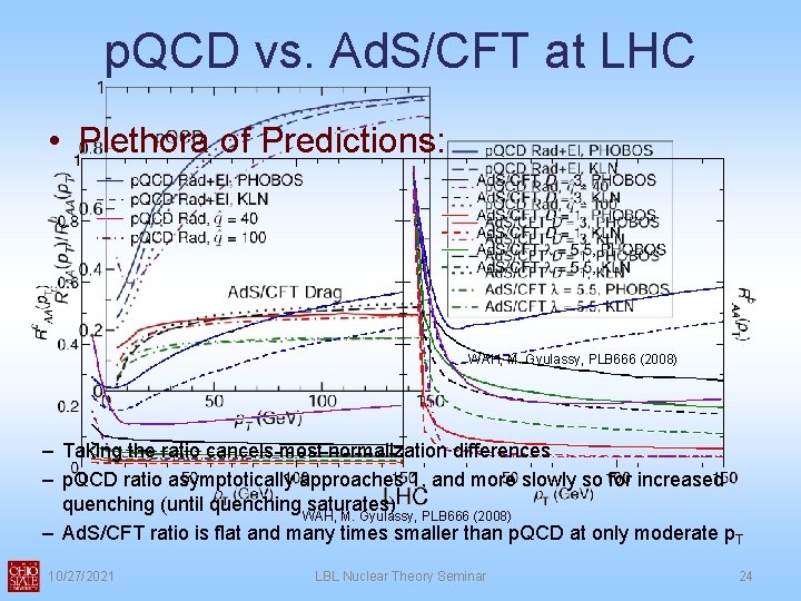 p. QCD vs. Ad. S/CFT at LHC • Plethora of Predictions: WAH, M. Gyulassy,