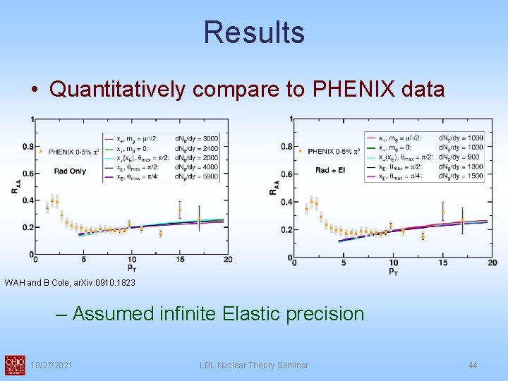 Results • Quantitatively compare to PHENIX data WAH and B Cole, ar. Xiv: 0910.