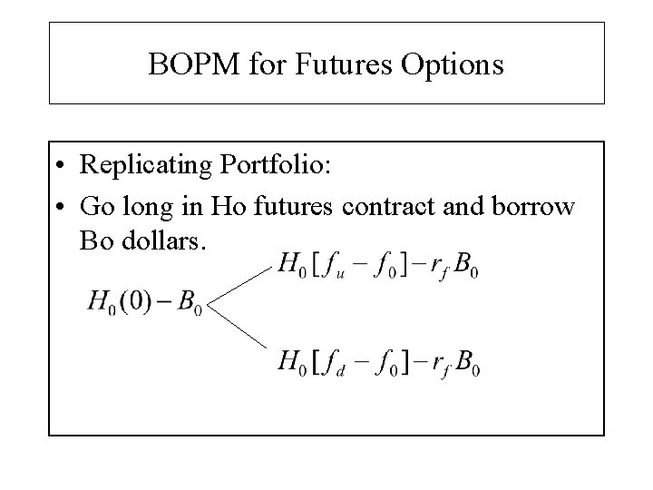 BOPM for Futures Options • Replicating Portfolio: • Go long in Ho futures contract