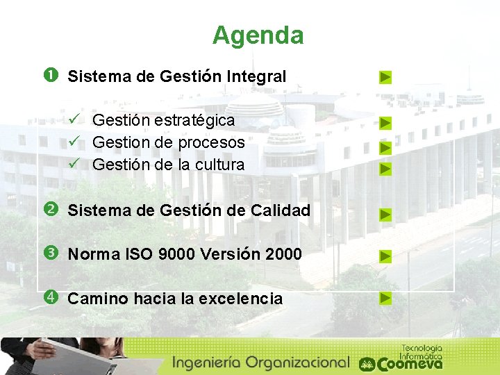 Agenda Sistema de Gestión Integral ü Gestión estratégica ü Gestion de procesos ü Gestión