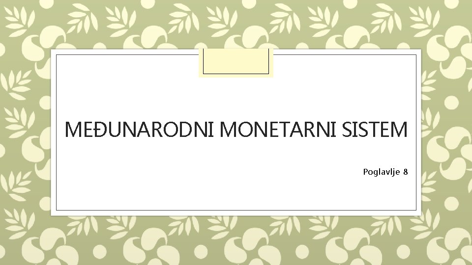 MEĐUNARODNI MONETARNI SISTEM Poglavlje 8 
