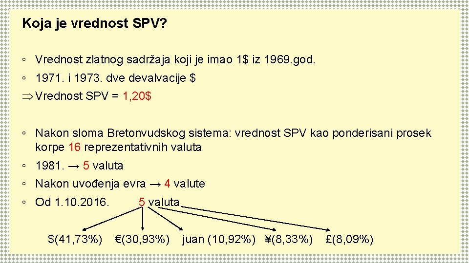 Koja je vrednost SPV? ◦ Vrednost zlatnog sadržaja koji je imao 1$ iz 1969.