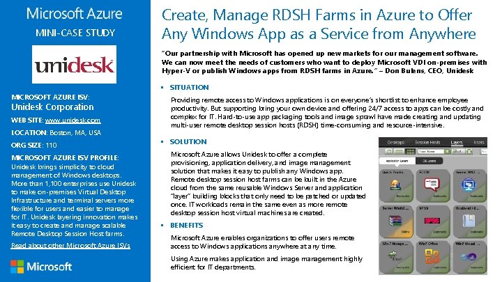 MINI-CASE STUDY Create, Manage RDSH Farms in Azure to Offer Any Windows App as