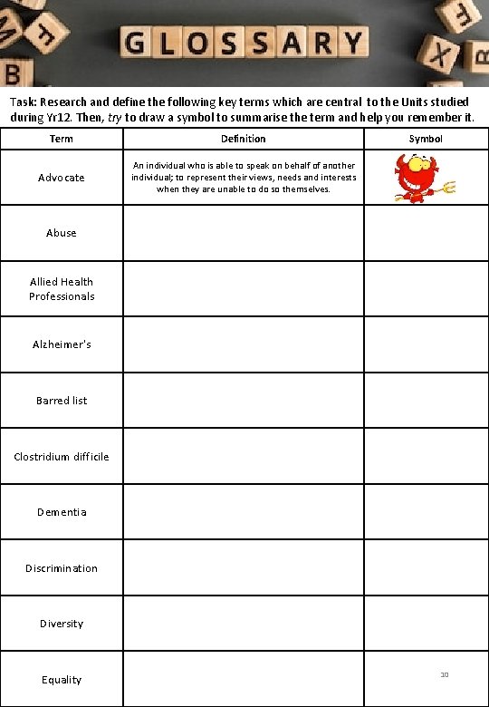 Task: Research and define the following key terms which are central to the Units