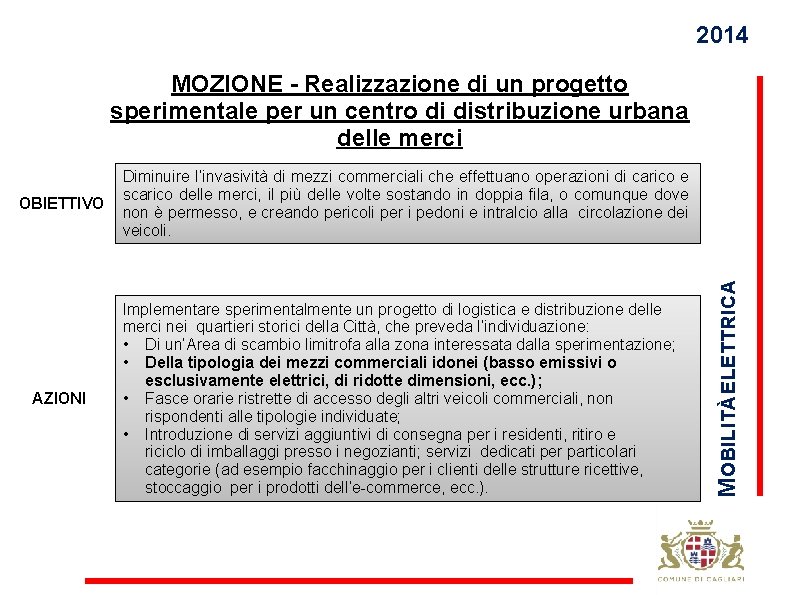 2014 MOZIONE - Realizzazione di un progetto sperimentale per un centro di distribuzione urbana