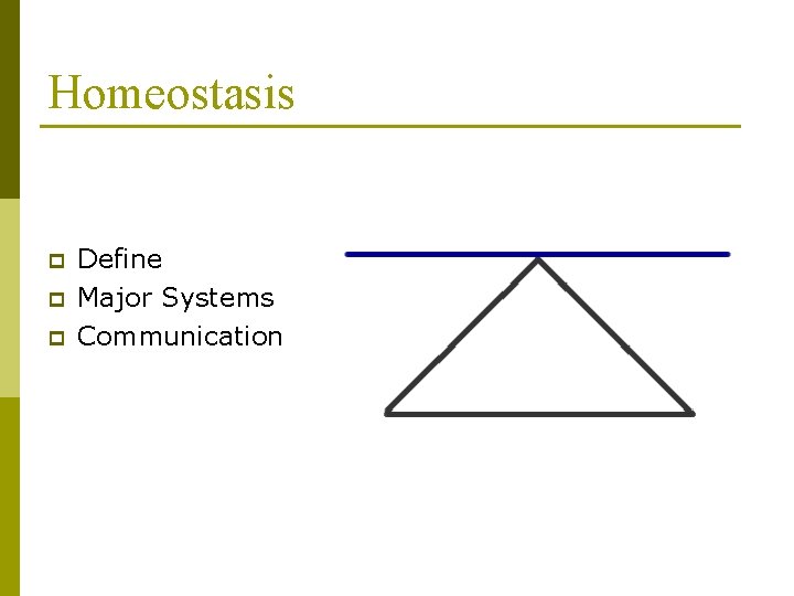 Homeostasis p p p Define Major Systems Communication Homeostasis p p p Define Major Systems Communication
