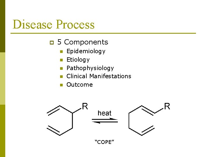 Disease Process p 5 Components n n n Epidemiology Etiology Pathophysiology Clinical Manifestations Outcome Disease Process p 5 Components n n n Epidemiology Etiology Pathophysiology Clinical Manifestations Outcome