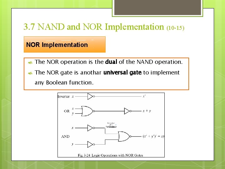 3. 7 NAND and NOR Implementation (10 -15) NOR Implementation The NOR operation is