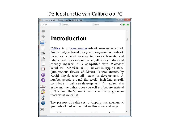 De leesfunctie van Calibre op PC 