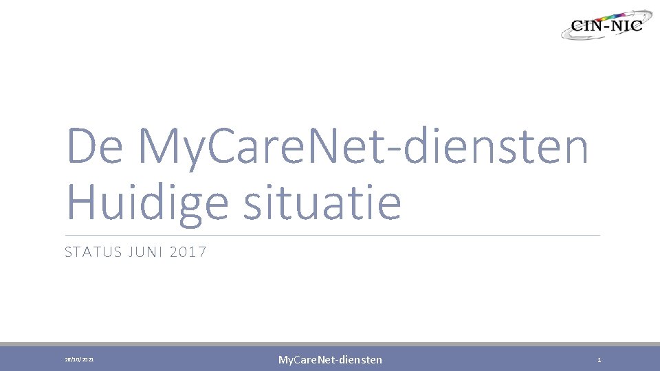 De My. Care. Net-diensten Huidige situatie STATUS JUNI 2017 26/10/2021 My. Care. Net-diensten 1