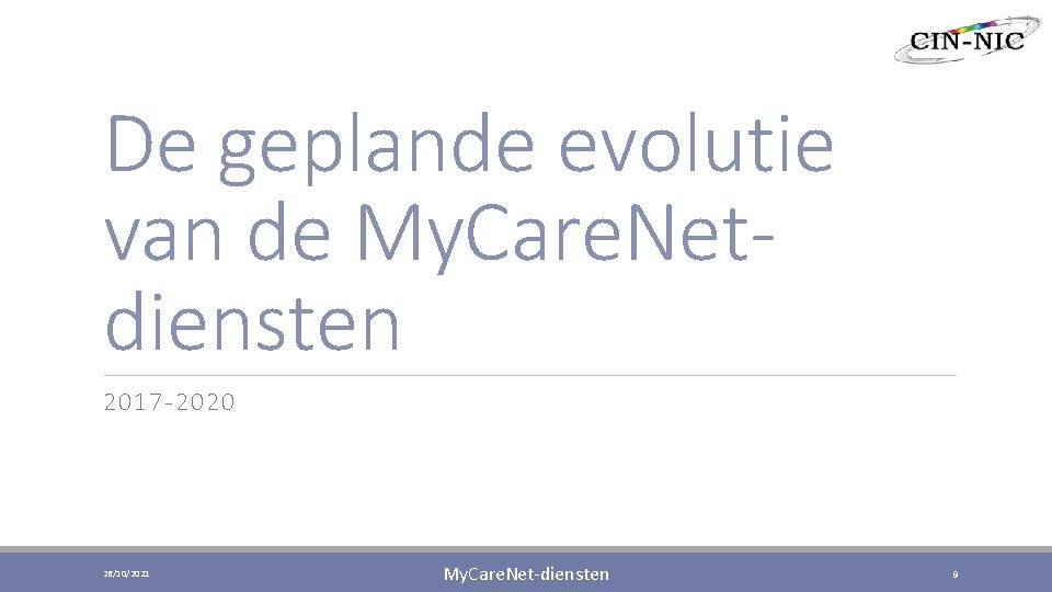 De geplande evolutie van de My. Care. Netdiensten 2017 -2020 26/10/2021 My. Care. Net-diensten