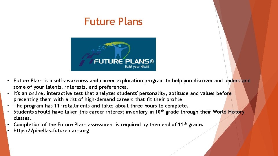 Future Plans • Future Plans is a self-awareness and career exploration program to help