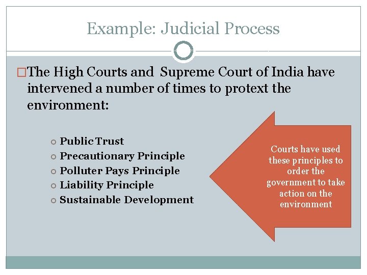 Example: Judicial Process �The High Courts and Supreme Court of India have intervened a