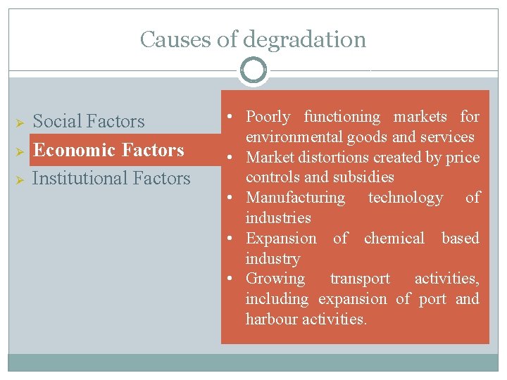 Causes of degradation Ø Ø Ø Social Factors Economic Factors Institutional Factors • Poorly