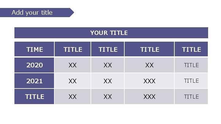 Add your title YOUR TITLE TIME TITLE 2020 XX XX XX TITLE 2021 XX