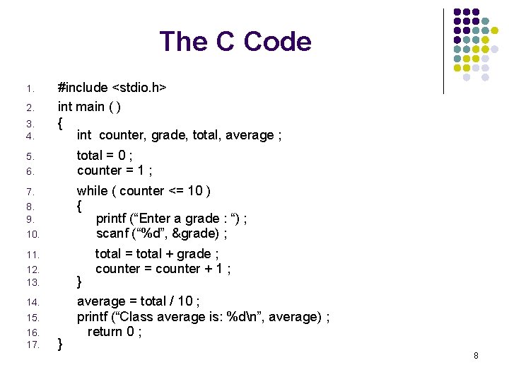 The C Code 1. 2. 3. 4. #include <stdio. h> int main ( )