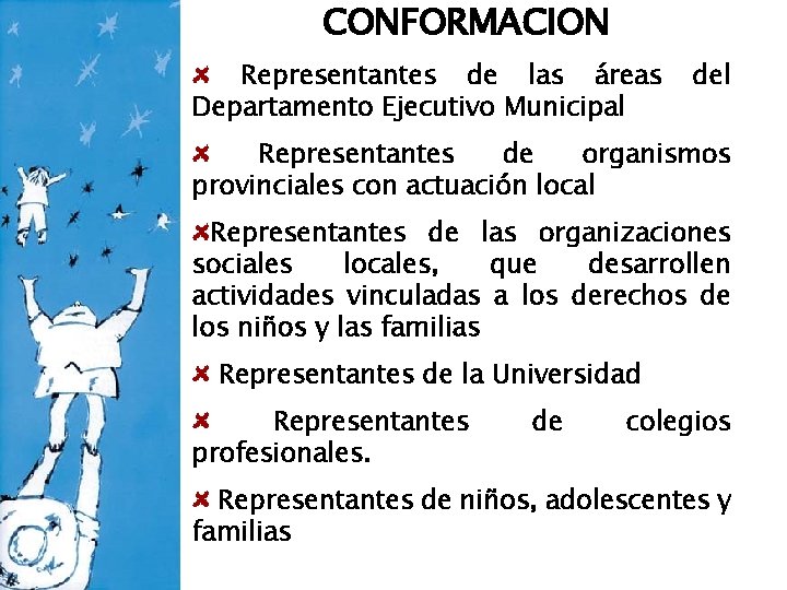 CONFORMACION Representantes de las áreas Departamento Ejecutivo Municipal del Representantes de organismos provinciales con