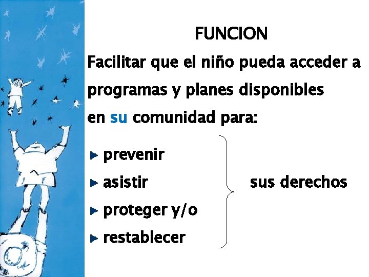 FUNCION Facilitar que el niño pueda acceder a programas y planes disponibles en su