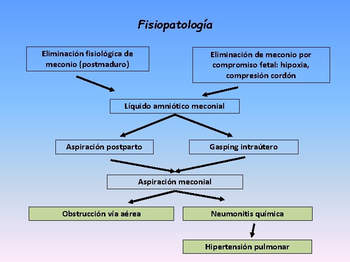 Fisiopatología Eliminación fisiológica de meconio (postmaduro) Eliminación de meconio por compromiso fetal: hipoxia, compresión