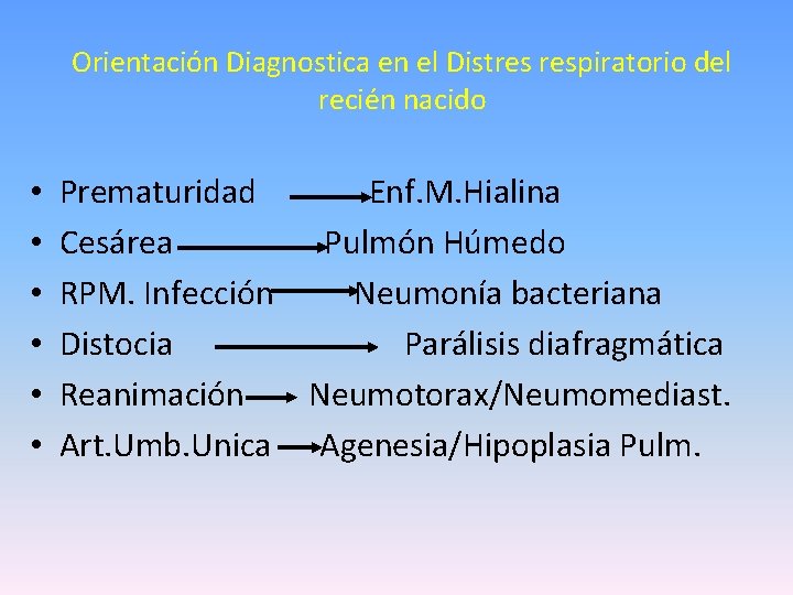 Orientación Diagnostica en el Distres respiratorio del recién nacido • • • Prematuridad Enf.