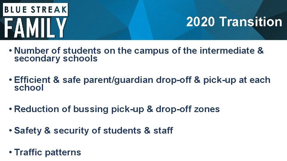 2020 Transition • Number of students on the campus of the intermediate & secondary