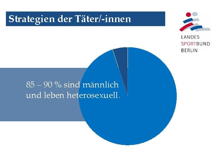 Strategien der Täter/-innen 85 – 90 % sind männlich und leben heterosexuell. 