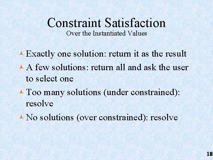 Constraint Satisfaction Over the Instantiated Values © Exactly one solution: return it as the