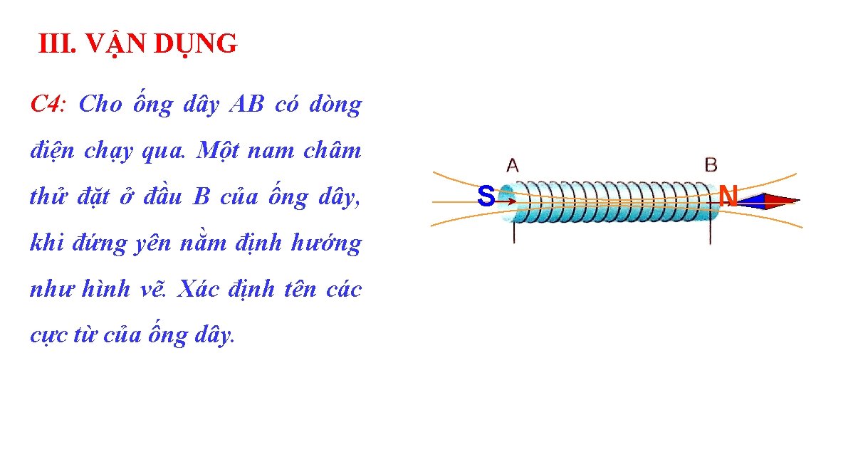 III. VẬN DỤNG C 4: Cho ống dây AB có dòng điện chạy qua.
