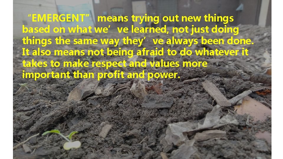 “EMERGENT” means trying out new things based on what we’ve learned, not just doing