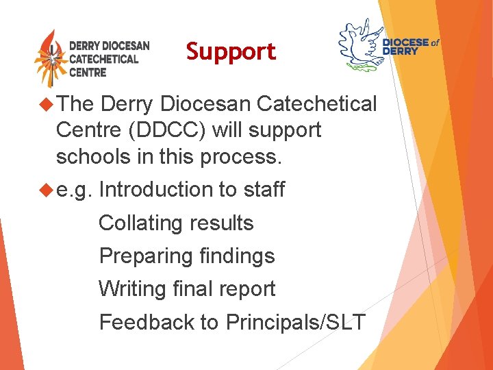 Support The Derry Diocesan Catechetical Centre (DDCC) will support schools in this process. e.