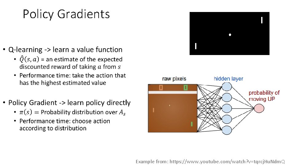 Policy Gradients • Example from: https: //www. youtube. com/watch? v=tqrcj. Hu. Ndm. Q 