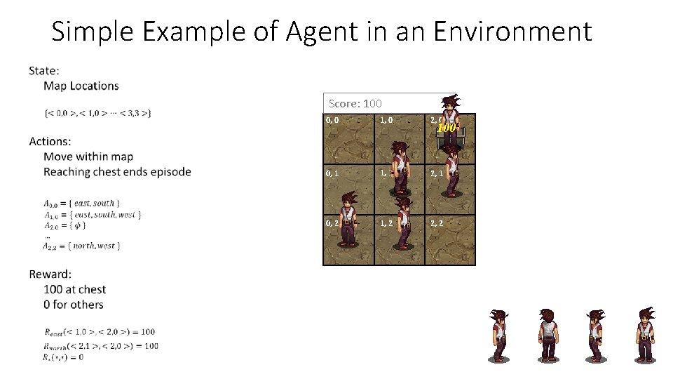 Simple Example of Agent in an Environment Score: 100 0 0, 0 1, 0