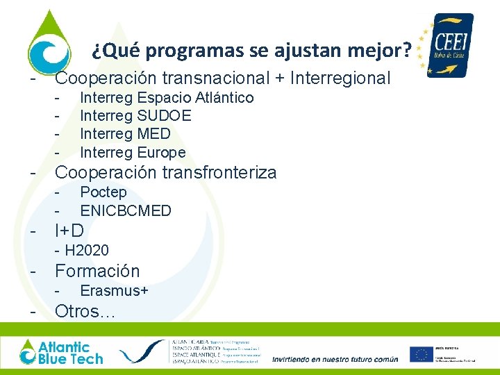 ¿Qué programas se ajustan mejor? - Cooperación transnacional + Interregional - - Cooperación transfronteriza