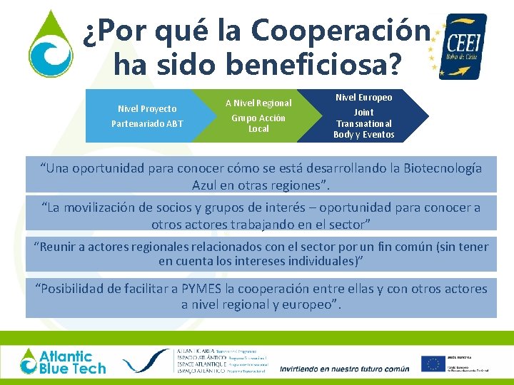 ¿Por qué la Cooperación ha sido beneficiosa? Nivel Proyecto Partenariado ABT A Nivel Regional