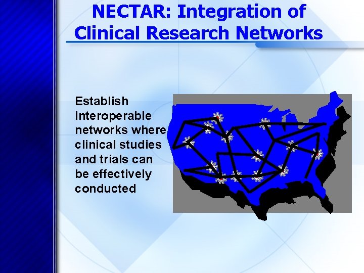 NECTAR: Integration of Clinical Research Networks Establish interoperable networks where clinical studies and trials