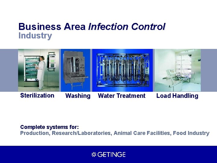 Business Area Infection Control Industry Sterilization Washing Water Treatment Load Handling Complete systems for: