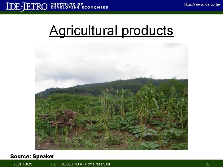 Agricultural products Source: Speaker 2021/10/25 （C） IDE-JETRO All rights reserved. 23 