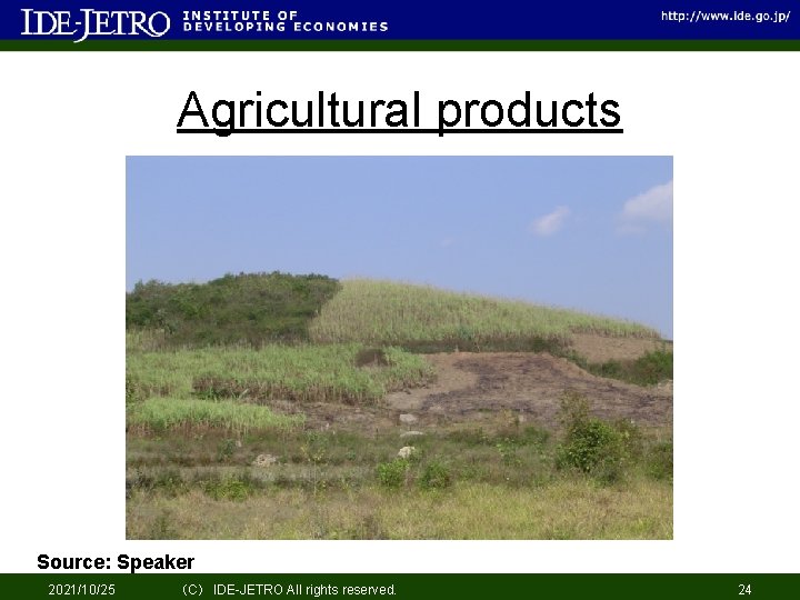 Agricultural products Source: Speaker 2021/10/25 （C） IDE-JETRO All rights reserved. 24 