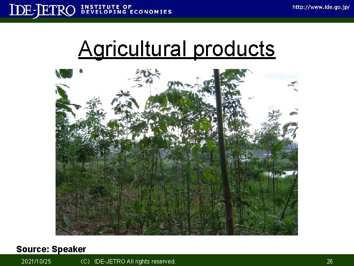 Agricultural products Source: Speaker 2021/10/25 （C） IDE-JETRO All rights reserved. 26 