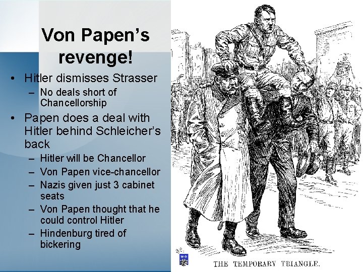 Von Papen’s revenge! • Hitler dismisses Strasser – No deals short of Chancellorship •