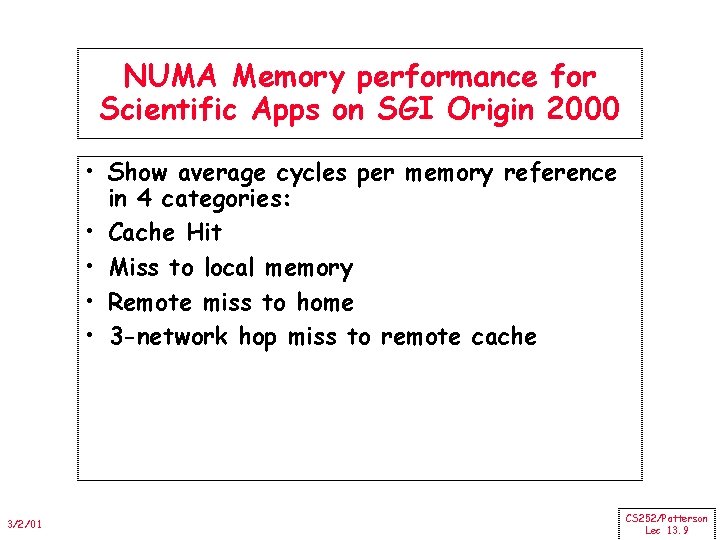 NUMA Memory performance for Scientific Apps on SGI Origin 2000 • Show average cycles